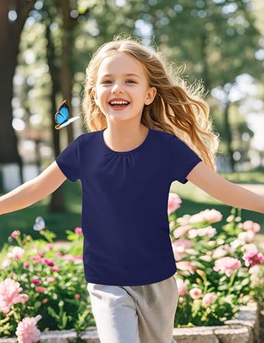 Image of Girls Short Sleeve Shirts Cotton Crew Neck T-Shirt Kids Plain Tees Tops Size 5-12 Years