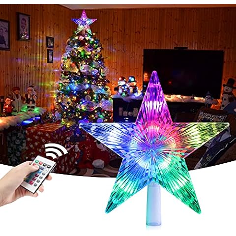Christmas LED Star Tree Topper Joycabin 9.5 Inch 24 Colours Flash Star Light with Remote Control Christmas Star Lights for Xmas Party Tradition Tree Ornament Holiday Indoors Outdoors Decoration Cover