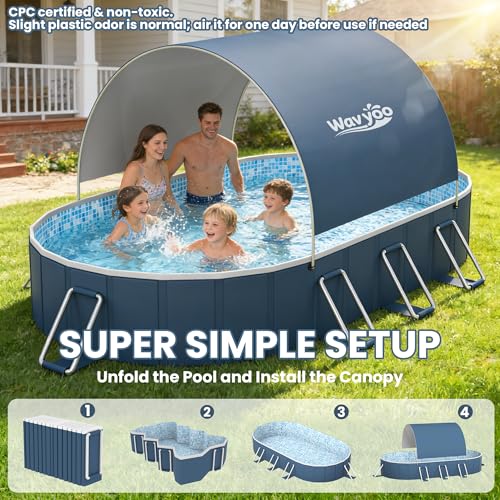Image of Foldable Pool with Canopy,10FT NonInflatable Above Ground Swimming Pools | Inner Diameter 102 inchx72 inchx20 inch, Durable PVC, Oversize Thickened, Easy Setup