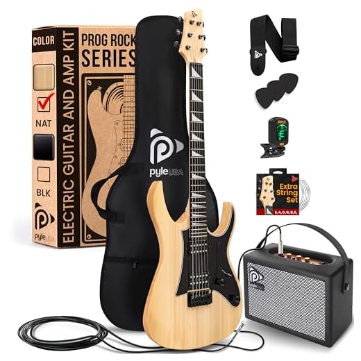 Pyle Prog Rock EG Series Electric Guitar with Amp Kit, 39" Full Size with Dual Humbucker Pickups, Low Profile Neck and Solid Paulownia Body, Premium Accessory Kit Included (Natural)