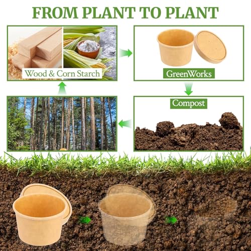 Image of 16 Oz 25 Pcs Paper Soup Cups with Lids, Paper Ice Cream Cups | Biodegradable Soup Containers with Lids, To Go Soup Container for Ice Cream, Yogurt, Cold and Hot Food