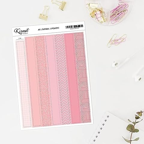 0.6" Washi tape design sticker in Pink - 7 pieces 5.3" x 8.3" - craft scrapbook junk journal snail mail planner journal diary paper sticker sheet Cover