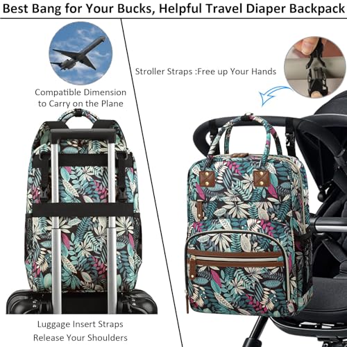 Image of Diaper Bag Backpack Tote for Women Large Capacity, Baby Bag with Insulated Pockets Multifunctional Diaper Bags For Baby Girl Boy Waterproof Baby Bags For Boys Girls Mama Maternity Bag Colorful Leaves