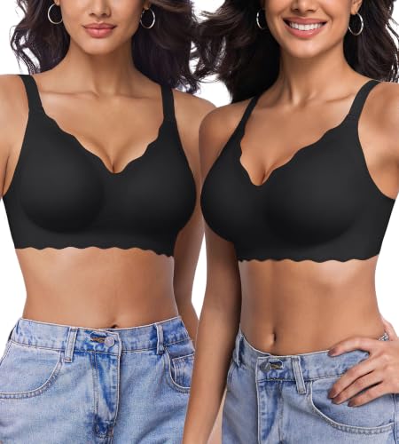 2 Pack Wireless Jelly Bras for Women, Seamless V-Neck with Support - image 1
