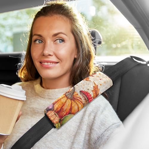 Image of Fall Harvest Pumpkins Mushroom Orange Seat Belt Cover Pad 2 Pcs Soft Cute Seatbelt Covers Protector Support Head Neck Shoulder Strap for Car Seats High Chair Backpack for Adults Kids Women Men