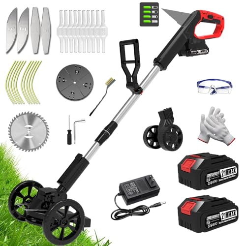 Weed Wacker Battery Powered, Electric Cordless Weed Trimmer with 21V Battery Operated & Charger & 25 Blades, No-String Brush Cutter/Lawn Edger/Grass Trimmer for Garden Yard