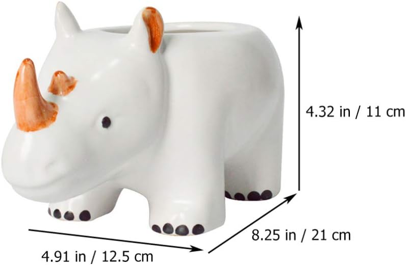 Hemoton Small Cartoon Rhinoceros Ceramic Flower Pot for Cute Indoor Plant Holder for Home Office School Decor Design for Friends