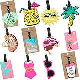Yauhar 12Pcs Silicone Luggage Tags with Identification Name ID Card, Fun Summer Vacation Beach Holiday Fully Bendable Tag for Travel Baggage Suitcase Backpack Schoolbag Handbag