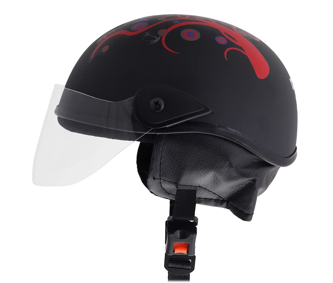 Western Era Stylish Half Face Helmet for Kids || Baby Safety and Comfort || (3-12 Years) (Black Matte) (Red Sticker) (Non-Motorized)