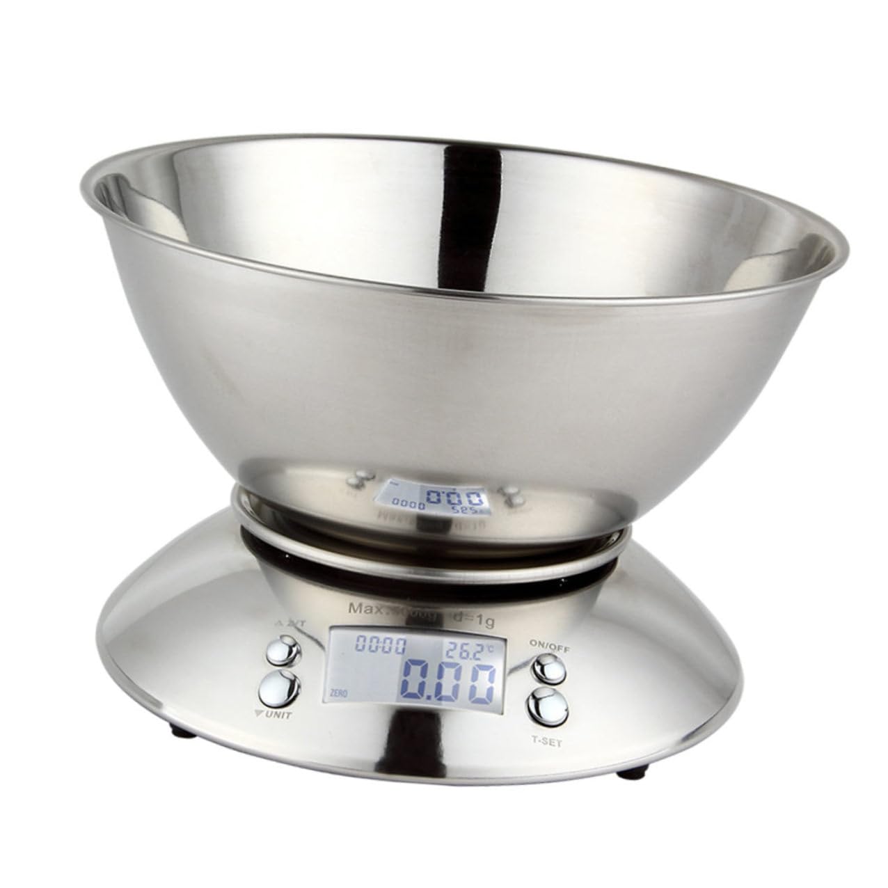 Digital Kitchen Food Scale High Precision Stainless Steel Scale with Clock and Detachable Bowl for Meal Prep and Home Cooking Random Color