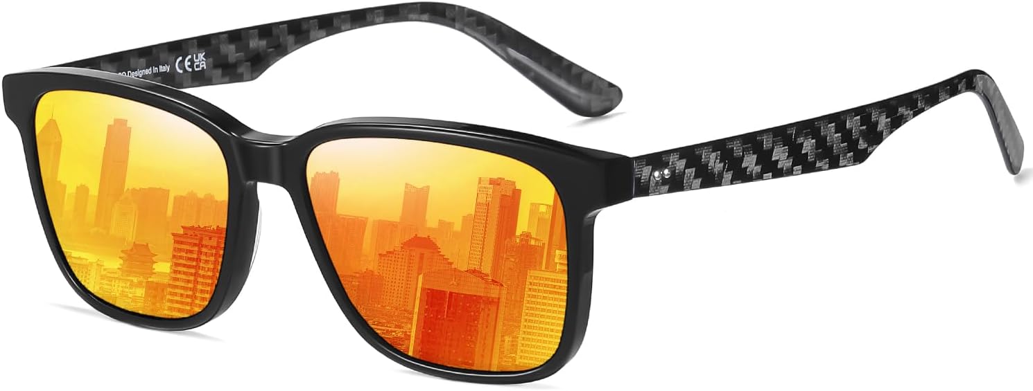 DUCO Rectangular Polarized Sunglasses for Men Acetate Carbon Fiber Sun Glasses Driving Fishing Golf UV400 Protection DC8330