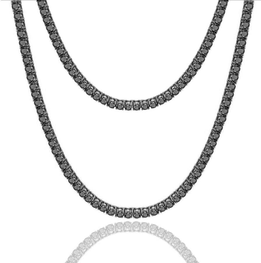 40+ Grams VVS1/D 6.55 Ctw. Solitaire Prong Set Lab Grown Diamonds 14K Onyx Balck Gold Micron Bonded 4mm One Row Tennis Link Choker Chain Neckless Unisex