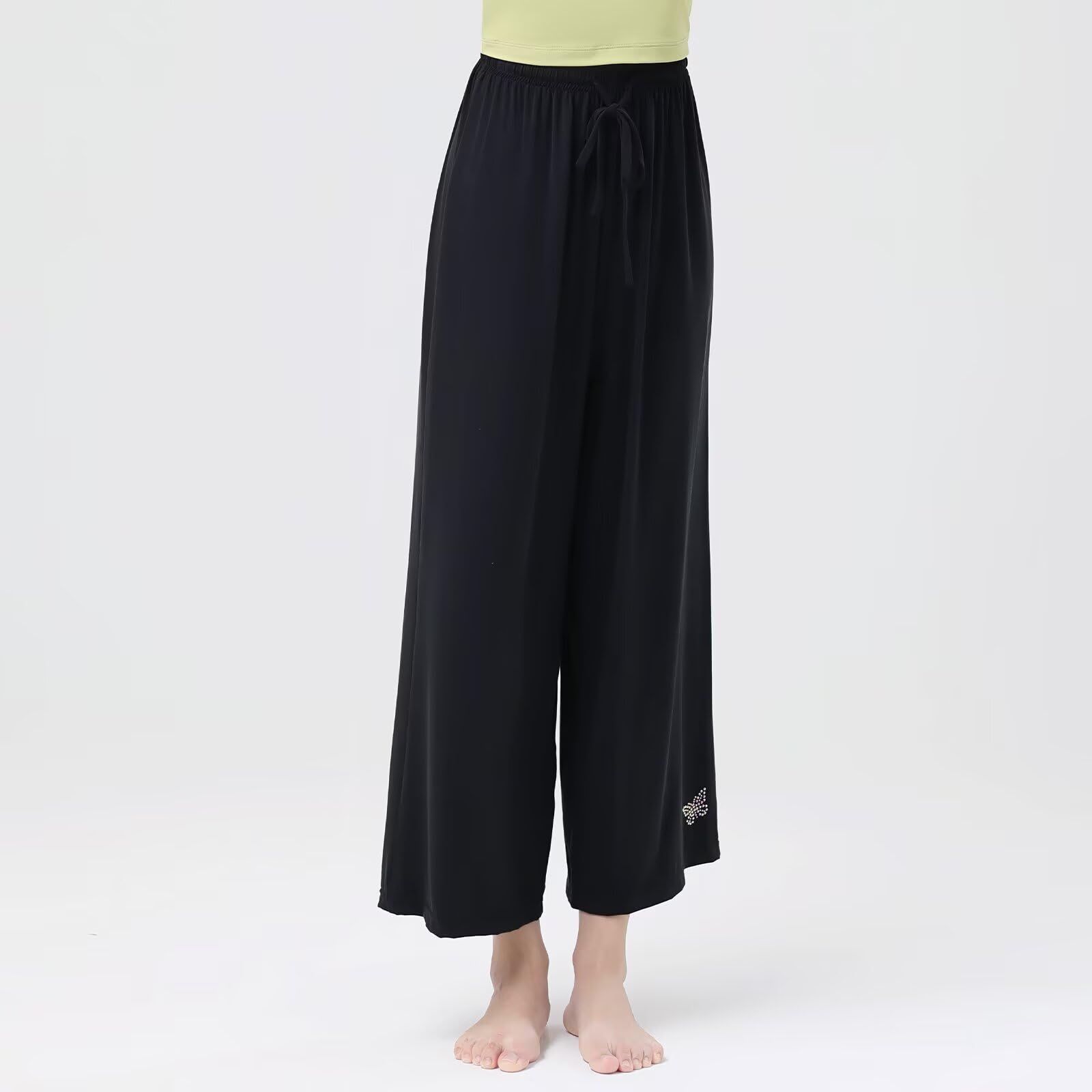 Pantaloni da Danza a Gamba Larga Donna, Pantaloni da Balletto, Pantaloni Sportivi Elasticizzati a Vita Alta con Cintura