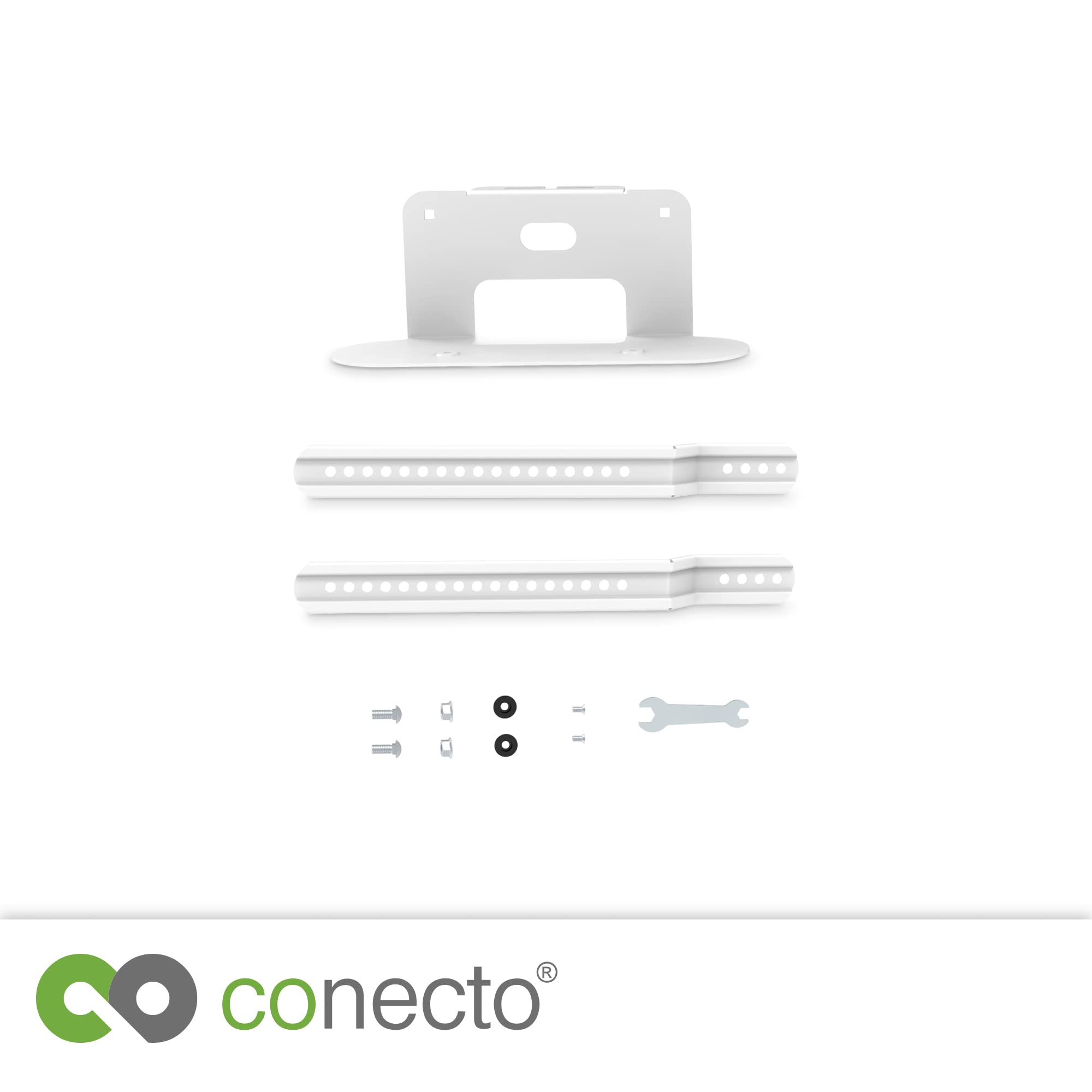 conecto, staffa per altoparlante per il montaggio diretto sulla TV per SONOS Beam Soundbar, materiale: acciaio e alluminio, bianco
