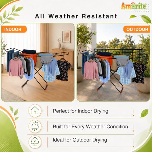 Image of Premium Steel Clothes Drying Stand | Foldable Cloth Dryer Stand, 3-Way Folding Design, Space-Saving Flat Folding Laundry Drying Rack for Indoor & Outdoor(Cross Design - 120 x 54 cm)- Black