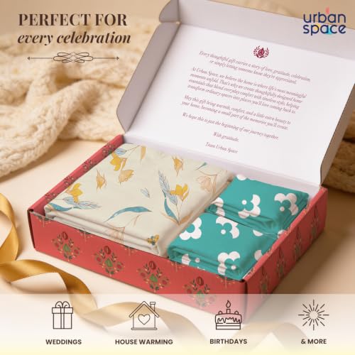 Image of Urban Space Festive Gifting Set - 100% Cotton Double Bedsheet with 2 Pillow Covers, Double Bedsheet Gift Set in Gift Box, 90 x 100 Inch, Sprinkle Buttercream | Diwali, Festive & Housewarming Gift