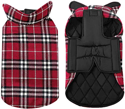 Reversible Cozy Dog Winter Coat Waterproof Windproof British Style Plaid Warm Vest Clothes Apparel for Winter Cold Weather Outfit Soft Sweater for Small Medium Large Dogs (XXL)