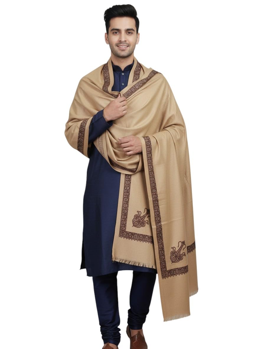 Vrinde Beige Wool Printed Men's Shawl KA-SWL-53-picture-20