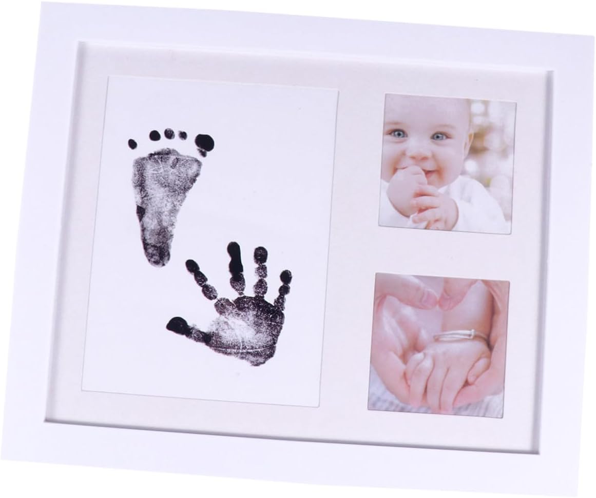 Handprint and Footprint Photo Frame for Newborns, White PP Plastic Keepsake Frame, Growth Record Picture Holder for Nursery Décor