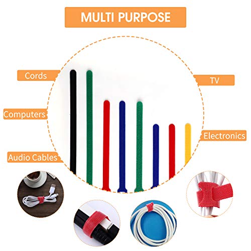 Ainuowei 80 Pcs Reusable Fastening Cable Ties 3 Sizes 6/8/10 Inch Adjustable Cord Ties Cord Straps Cable Organizer Hook And Loop Ties For Cord Management，5 Colors #TOP5