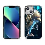 Xioolia Versatile Card Wallet Phone Case for iPhone 13 Mini with Dolphin-aa699 Kickstand Magnetic Closure Multiple Card Slots Shockproof Elegant Design