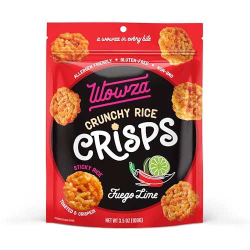 Wowza Fuego-Lime Rice Crisps, Healthy Sticky Rice Crunchy Rice Crisps, 3.5 oz bag (8 pack)