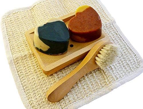 Miniatura 3 de BOGUE Luxury Goat Milk Soap-Big Soap Hearts of Moisturizing N20 Palo Santo & N21 Activated Charcoal & Kaolin Clay with Sisal Cloth, Facial Scrubber