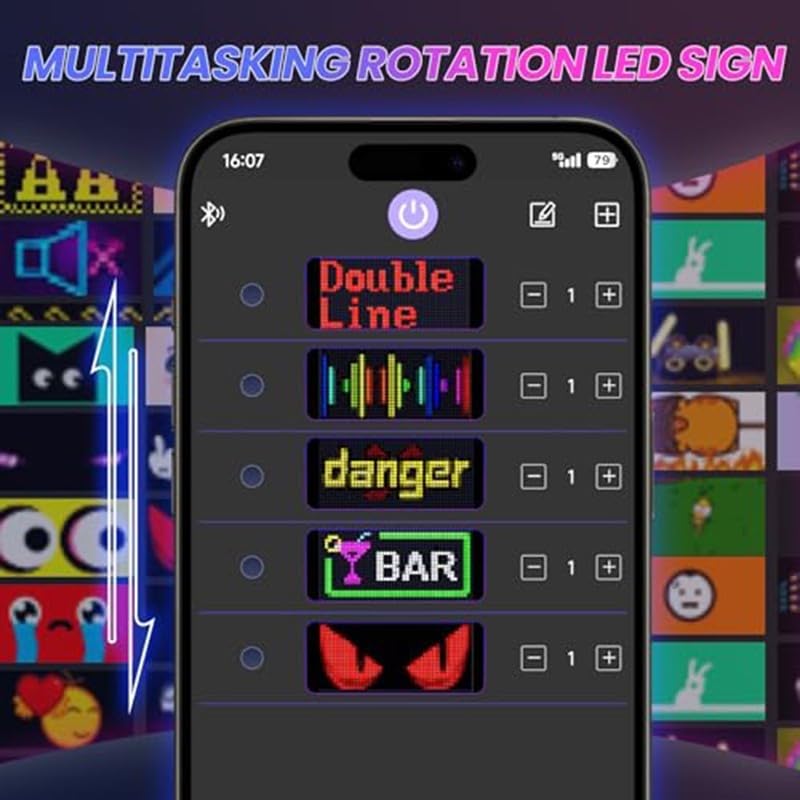 Panneau LED à défilement, panneau couleur RVB flexible, affichage LED programmable, motif de texte personnalisé, pour voiture, bar, fête, festival (20 x 64 (102 x 348 mm)