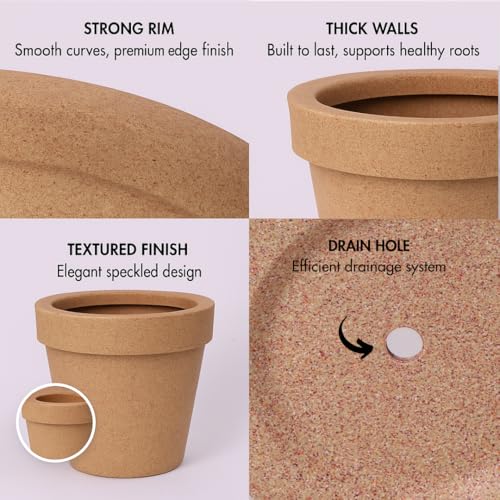 Image of Bigsmall Designed Plant Pots, Premium Durable Polymer Flower Pots for Indoor & Outdoor Plants - Lightweight, Stylish, and Weather-Resistant Garden Planters (Stemma-Sand Stone, 13 Inch)