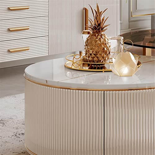 Beistelltische Moderner runder Couchtisch 2er-Set for Wohnzimmer, runder Couchtisch mit einzigartiger Platte und Schublade, großer und kleiner Mitteltisch und Beistelltisch-Sets Wohnzimmertisch – Bild 6