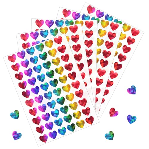 KYYYYWS 1800pcs 0.5inch Holographic Heart Stickers,Glitter Tiny Hearts Sticker for Kids,Use for Valentines Day Love Decorations, Award Charts,...