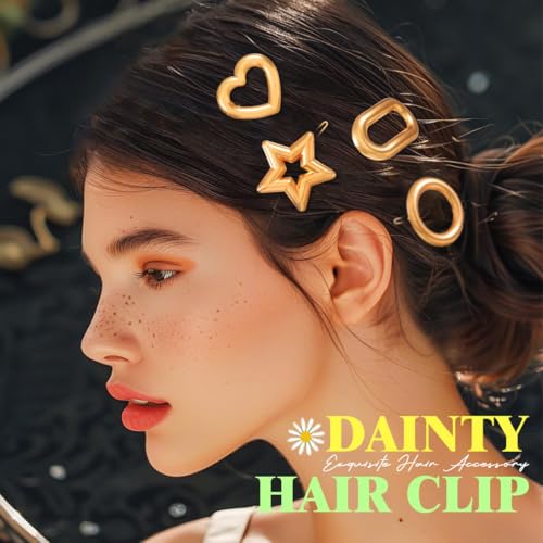 JONKY 4 piezas Pinzas de Pelo Metálicas Geométricas Doradas en Formas Redonda, Estrella, Corazón y Ovaladas para Mujeres (1-Dorado) miniatura 3