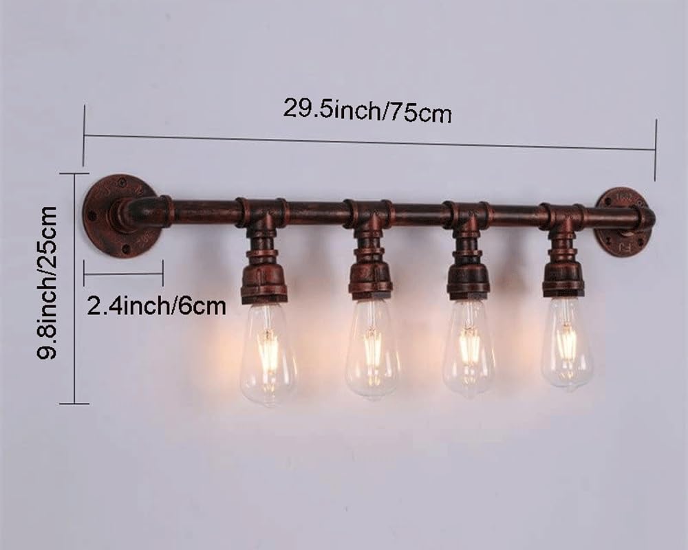 Industrial Pipe Wall Light Fixture | Pipe Design, Aged Iron, for Dining Room, Bar, Cafe(4-Lights)