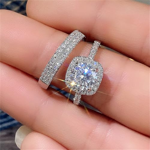 Luxury 2Pcs/Set Wedding Rings Female Brilliant Cubic Zirconia Finger Accessories for Anniversary Party3