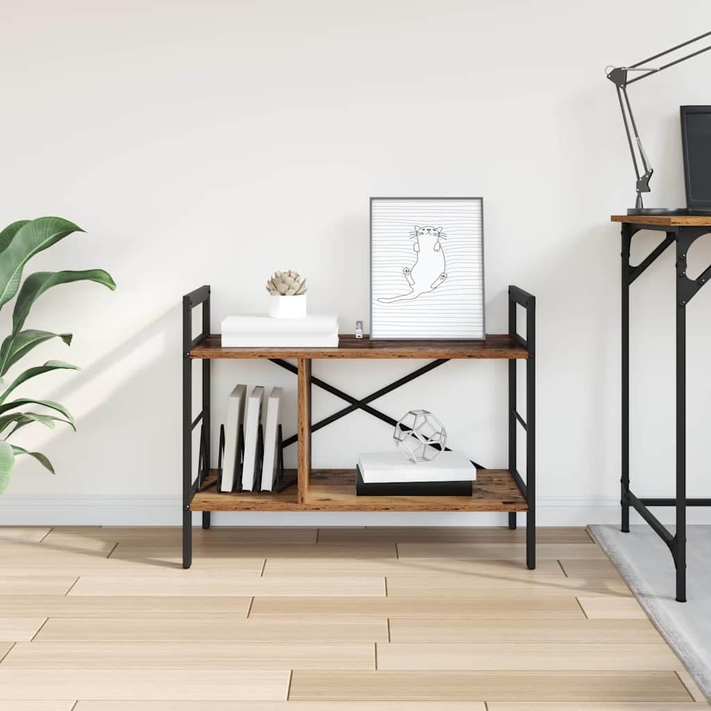 Regał na książki stare drewno, 75 x 30 x 58,5 cm, materiał drewnopochodny z wytrzymałą stalową ramą, 3 regały do salonu i wszechstronne przechowywanie, wzornictwo przemysłowe, trwały i łatwy w