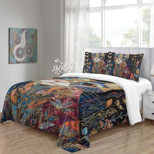 Parure de lit chat 3D housse couette microfibre 200x200cm enfant ado 3pcs