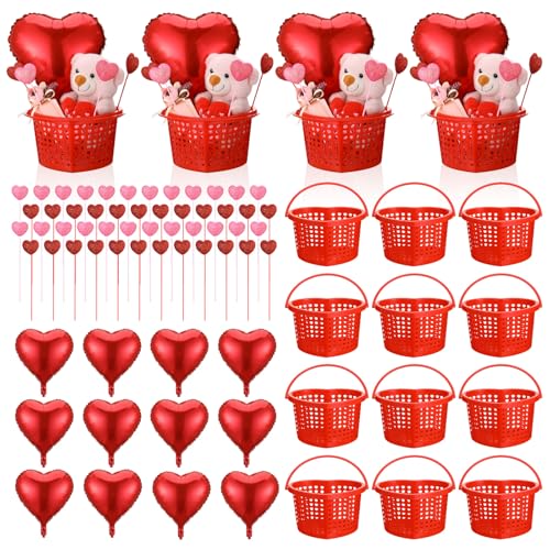 Heentan 12 Pack Valentine's Day Gifts Basket Set 7.5' x 6.3' x 4.3' DIY Red Heart Hollowed...