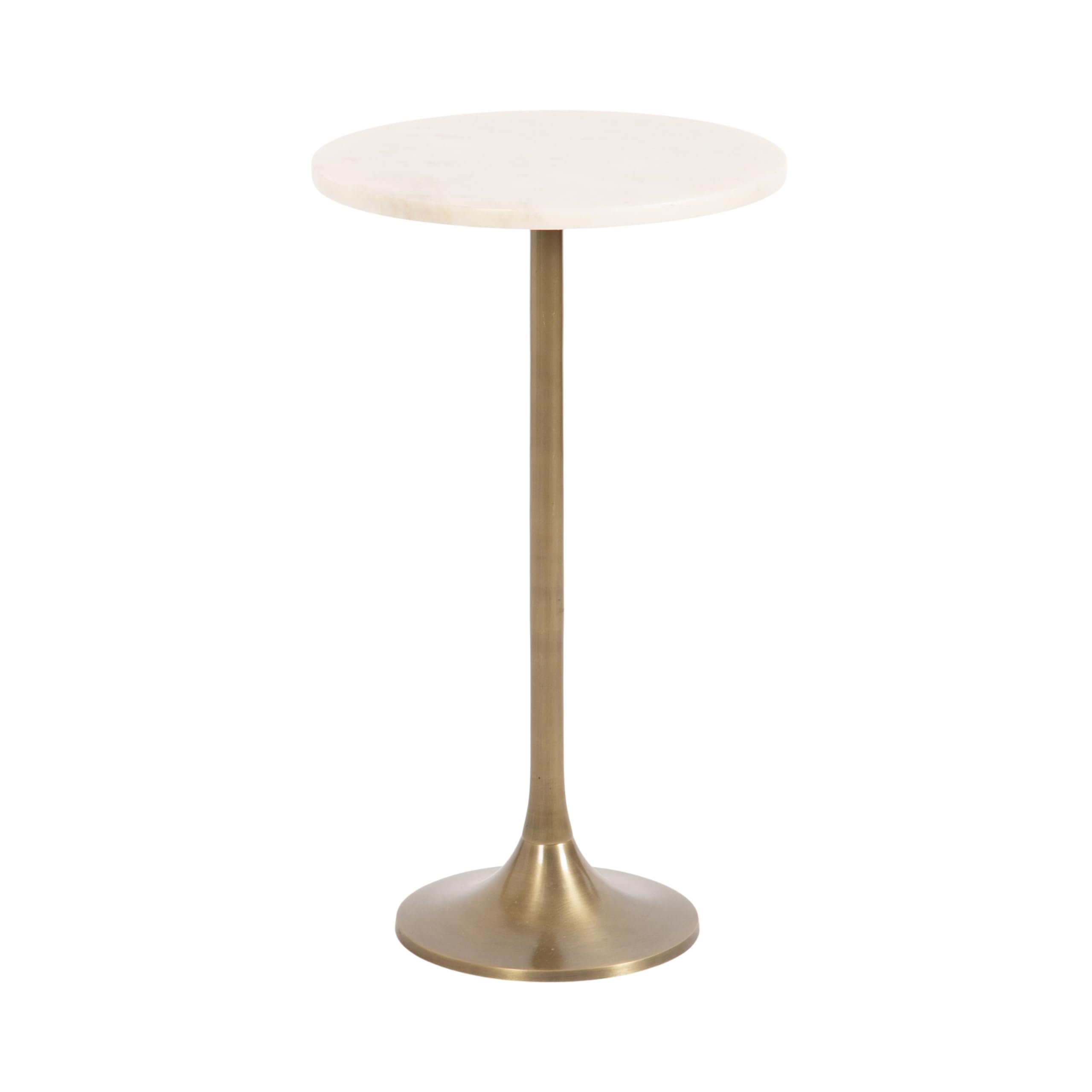Kate and Laurel Baronet Glam Marble Round Side Table, 14 x 14 x 24, White Marble and Antique Brass, Marble Top Circle End Table for Use as a Bedroom Nightstand or Living Room Plant Stand Option
