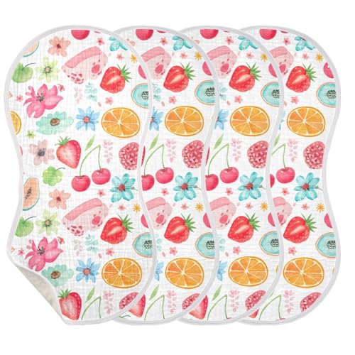 Watercolor Fruits Muslin Burp Cloths 22x11 Inch - 4-Layer Organic Cotton & TPU Waterproof Lining, Absorbent Baby Bibs for Boys/Girls with Hanging Loop3