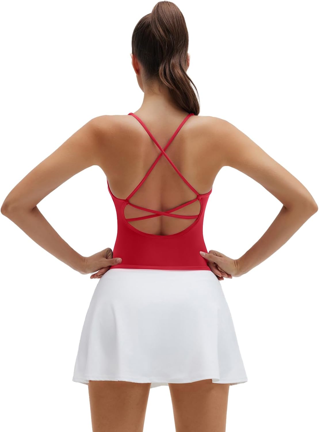 SUUKSESS V Neck Padded Longline Sports Bras Workout Open Back Tank Tops