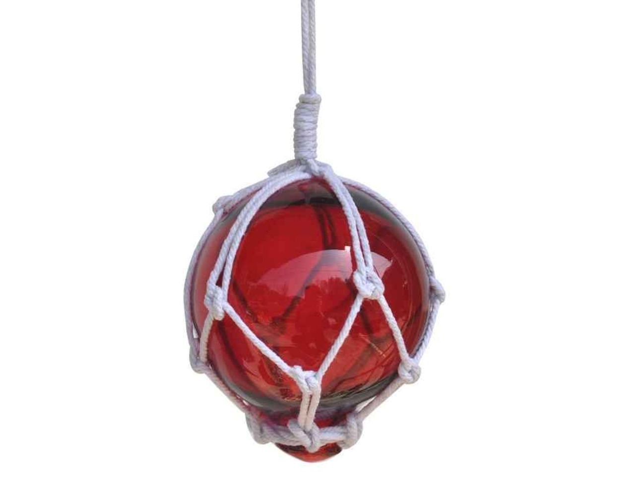 Hampton Nautical Red Japanese Glass Ball Fishing Float with White Netting Decoration 3"