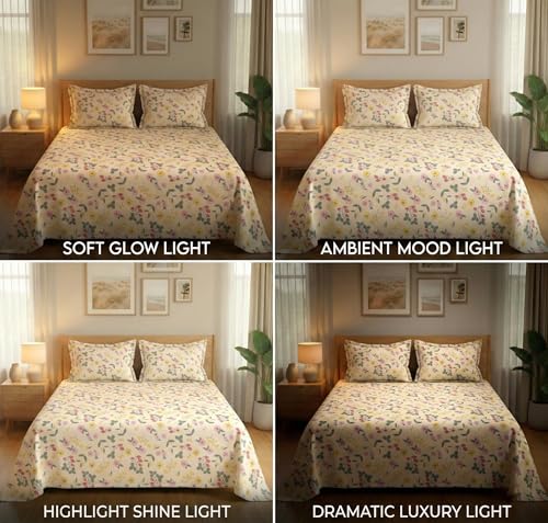 Image of VAS COLLECTIONS 300 TC Premium Cotton Bedsheet Set Double Bed | Soft Breathable Flat Sheet with 2 Pillow Covers | Luxury Printed Bedding | Elegant Durable Bed Linen 230x254 cm (Spring Ivory)