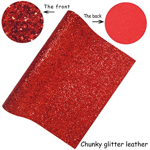 Image of Sparkly Red Chunky Glitter Fabric Roll 12 x 52 inch Shiny Solid Color Christmas Faux Leather for Cricut Bows Earrings Key Chains (17032#5)
