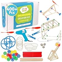 STEM Craft Kit - 25 Engineering Project Ideas - Invention Kit with Over 400pcs of Craft Wood, Propellers, Wheels, Hot Glue, Hydraulics and More Supplies for DIY Kids' Projects