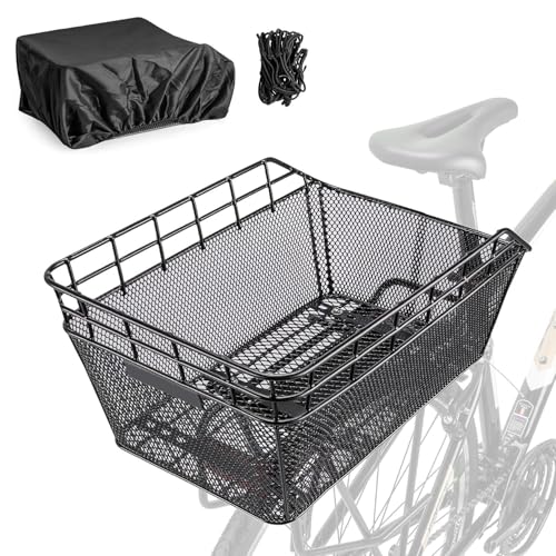 自転車リアバスケット うしろ用バスケット 自転車用バスケット(カゴ) 後ろ固定式 大容量 簡単取り付け 通勤 防水カバー付き