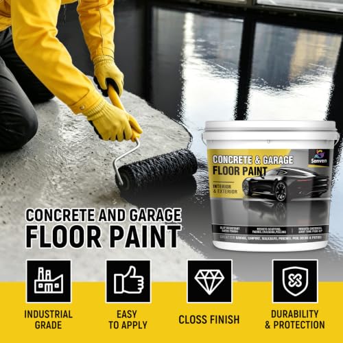 SENVEN Pintura para Pisos de Concreto Negra 1 Galón, Interior/Exterior, Recubrimiento Semi Brillante para Pisos de Sótano, Porches, Entrada de Vehículos y Cubiertas miniatura 2