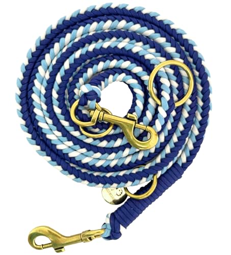 Leisegrün Paracord Hundeleine 2m | Handgefertigte Leine 3-Fach verstellbar | Handmade für kleine und mittelgroße Hunde (Indigo Twist, 2 m) | Farbe: Hellblau-Blau