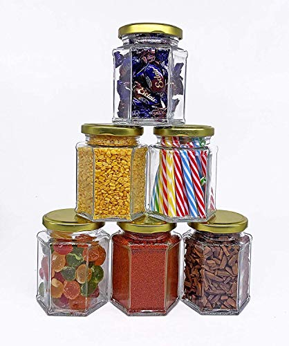 Image of Glass Jar & Container with Rust Free Air Tight metal Lid, Suitable for Use in Your Home Office, Kitchen Storage /Glass Jar for Kitchen (pack of 12) HEXA