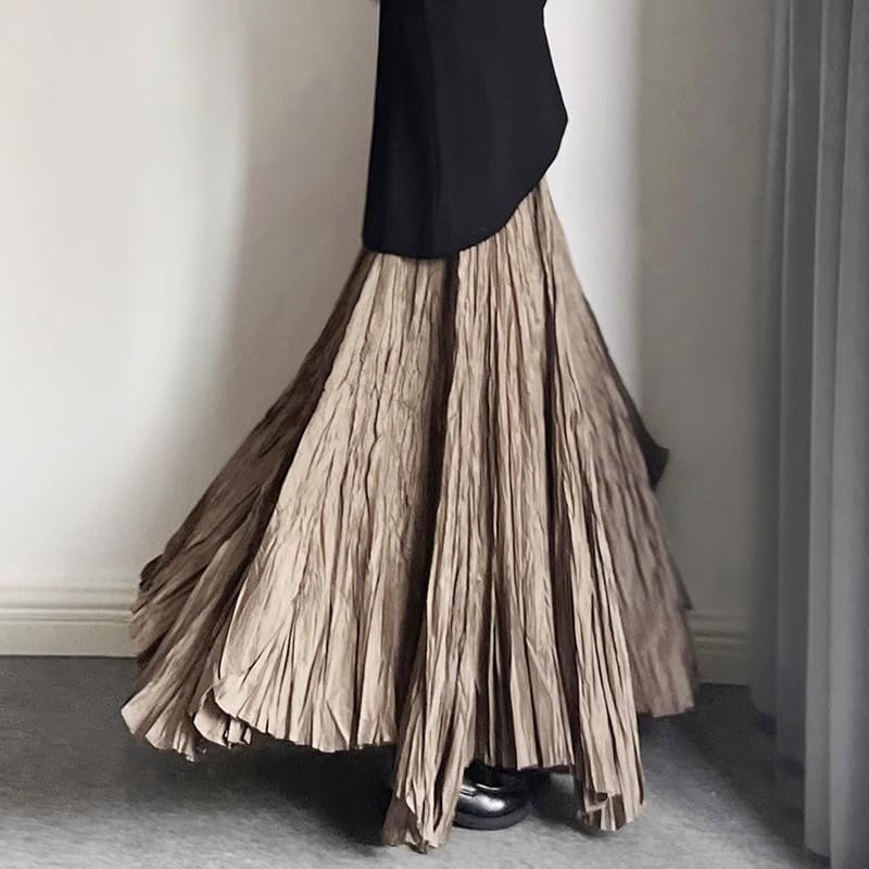Women's Irregular Extra Long Pleated Skirt, Solid Color high Waisted Floor dragging Pleated Skirt A-line Skirt4