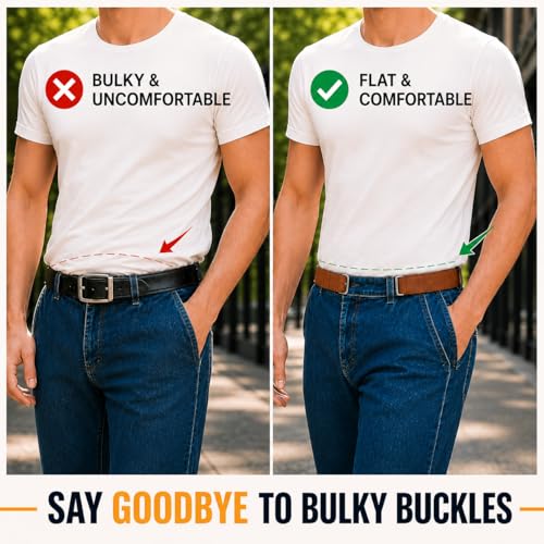 Image of PUJI Buckleless Belt for Men & Women - Elastic Stretch Waist Belt with Metal Hook, Invisible Everyday Work Belt, Black, Brown, White (2 pcs)